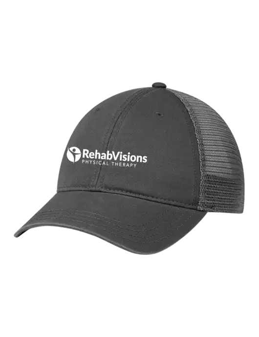 Richardson 111 Garment Washed Trucker Cap Charcoal w/Charcoal Mesh w/RV Physical Therapy Logo
