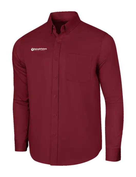 Long Sleeve Maroon Superpro React Twill Shirt w/RV Physical Therapy Logo