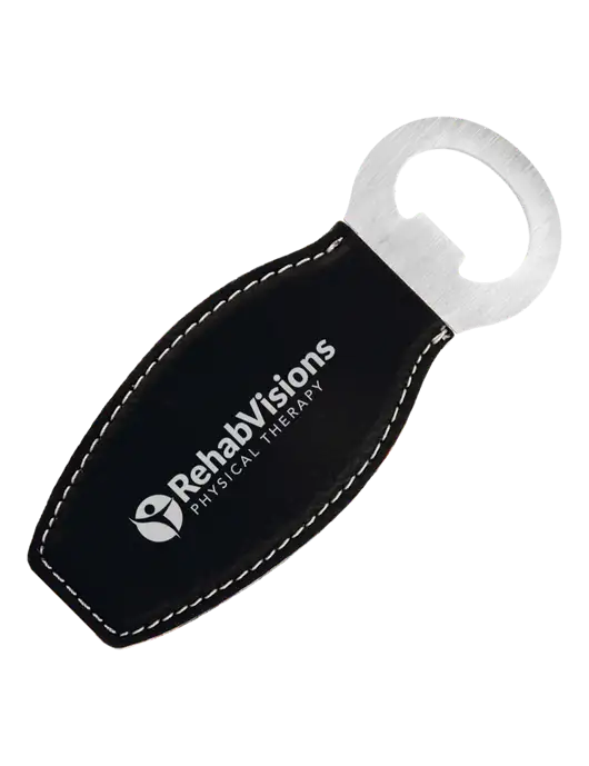 Black Leatherette Bottle Opener with Magnet w/RV Physical Therapy Logo