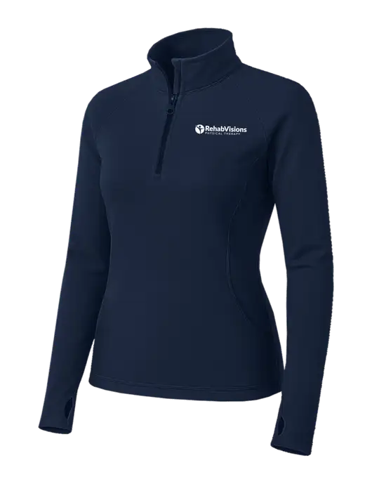 Navy Womens Sport Wick Stretch 1/4 Zip Pullover w/RV Physical Therapy Logo