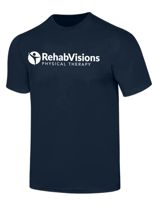 Simply Soft Navy 4.5oz  Poly/Combed Ring Spun Cotton T-Shirt w/RV Physical Therapy Logo