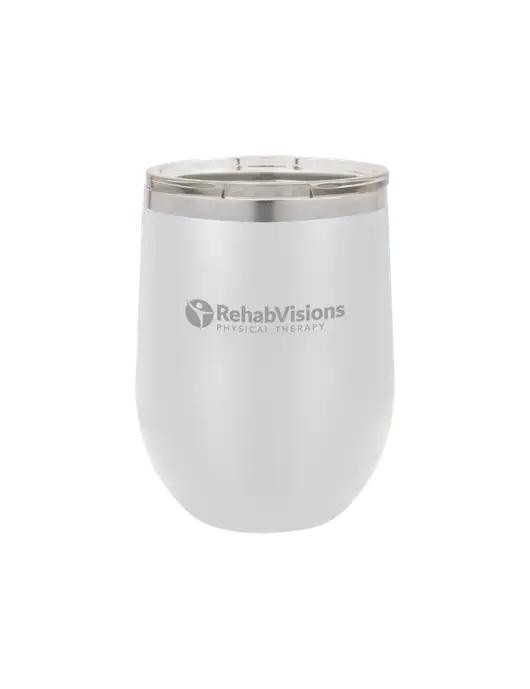 Polar Camel 12 oz Powder Coated White Vacuum Insulated Stemless Wine Tumbler w/RV Physical Therapy Logo