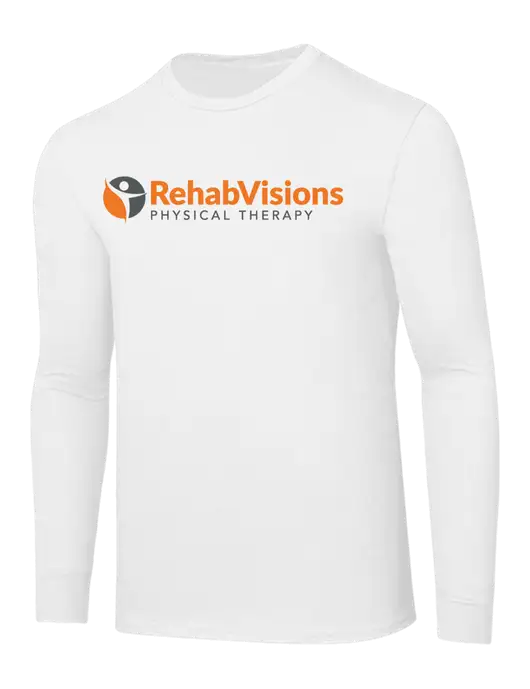 Core Blend White Long Sleeve Tee w/RV Physical Therapy Logo