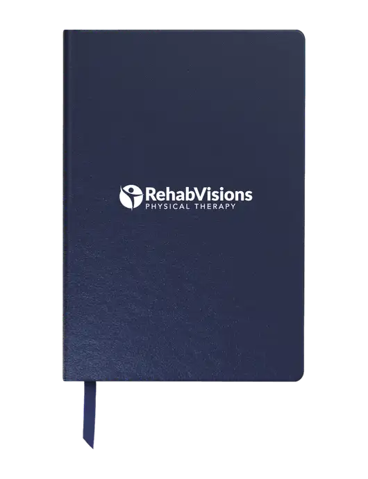 Achieve Navy Hardcover Journal, 5.5 x 8.37 w/RV Physical Therapy Logo