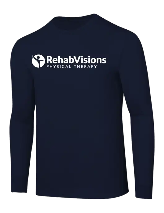Core Blend Navy Long Sleeve Tee w/RV Physical Therapy Logo