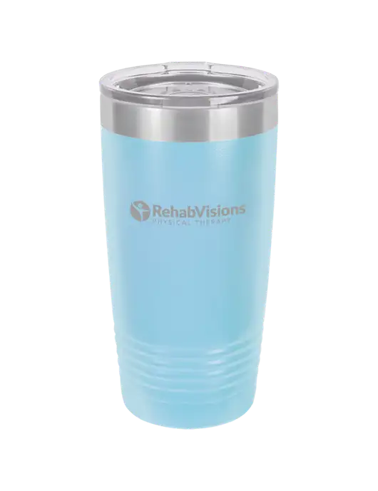 Polar Camel 20 oz Powder Coated Light Blue Vacuum Insulated Tumbler w/RV Physical Therapy Logo
