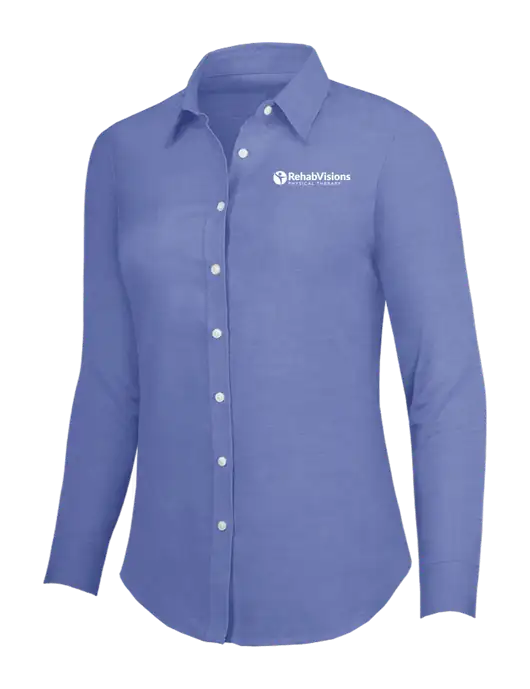 Navy Womens SuperPro Oxford Shirt w/RV Physical Therapy Logo