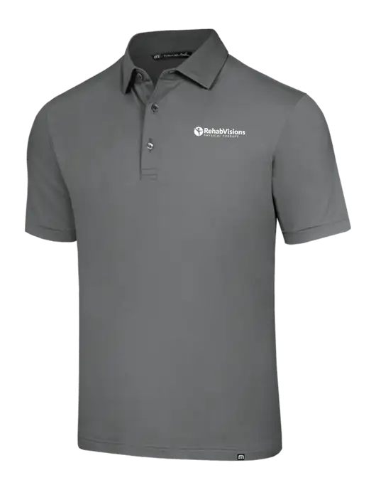 TravisMathew Grey Glenview Solid Polo w/RV Physical Therapy Logo