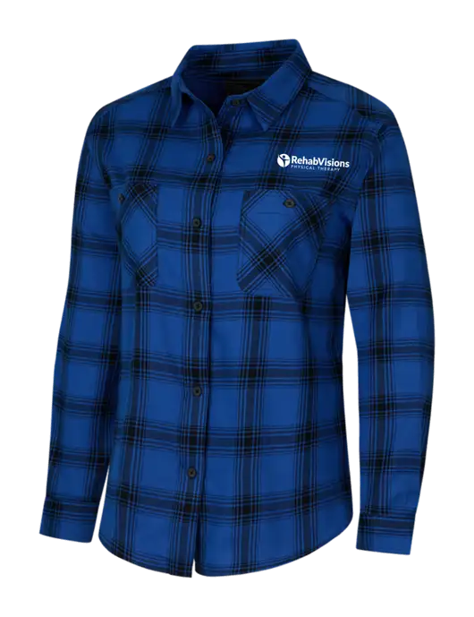 Womens Royal/Black Plaid Flannel Shirt w/RV Physical Therapy Logo
