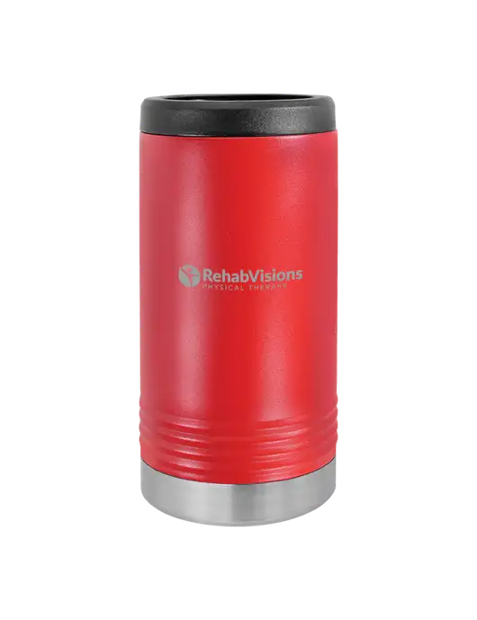 Polar Camel Powder Coated Red Vacuum Insulated Slim Beverage Holder w/RV Physical Therapy Logo