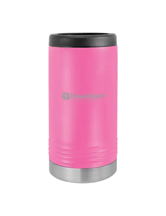 Polar Camel Powder Coated Pink Vacuum Insulated Slim Beverage Holder w/RV Physical Therapy Logo