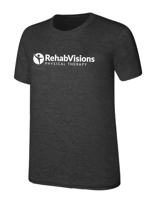 Womens Ring Spun Dark Heather Grey 4.5 oz T-Shirt w/RV Physical Therapy Logo