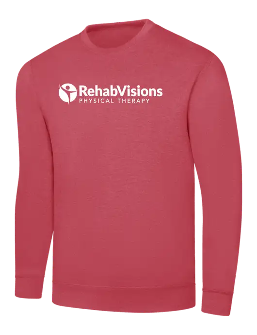 Heather Red 7.8 oz Ring Spun Crew Sweatshirt w/RV Physical Therapy Logo