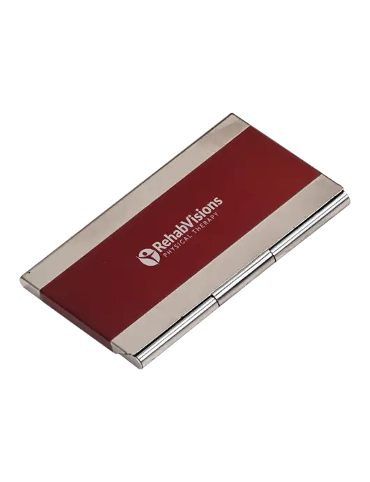 Red 3.75 x 2.5 Business Card Holder w/RV Physical Therapy Logo
