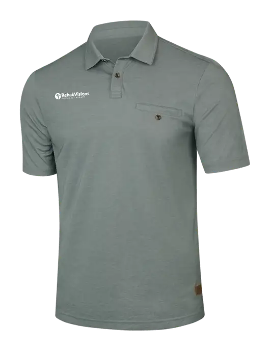 TravisMathew Dark Green Heather Sunsetters Pocket Polo w/RV Physical Therapy Logo