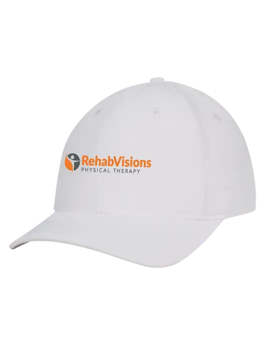 White Nylon Twill Performance Cap w/RV Physical Therapy Logo