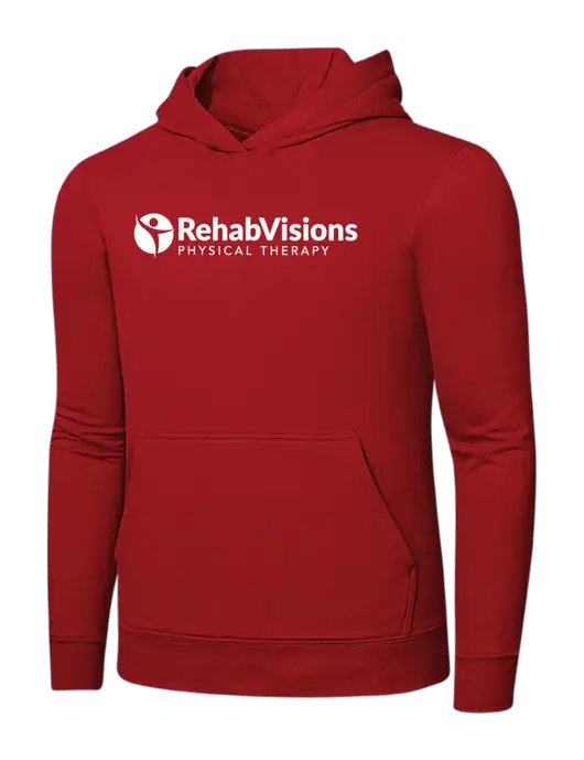 Bright Red 8.5 oz Ring Spun Hooded Sweatshirt w/RV Physical Therapy Logo