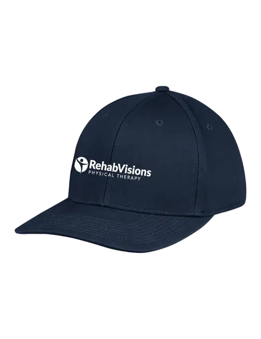 Premium Modern Structured Twill Navy Snapback Cap w/RV Physical Therapy Logo