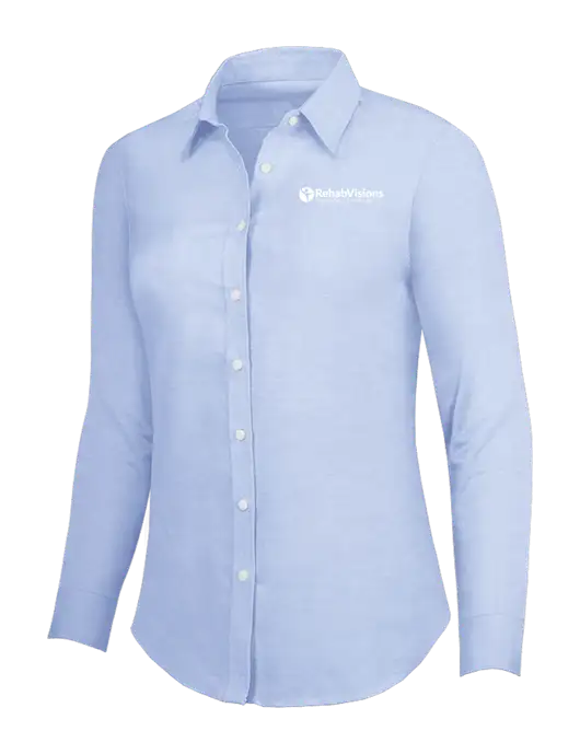 Light Blue Womens SuperPro Oxford Shirt w/RV Physical Therapy Logo