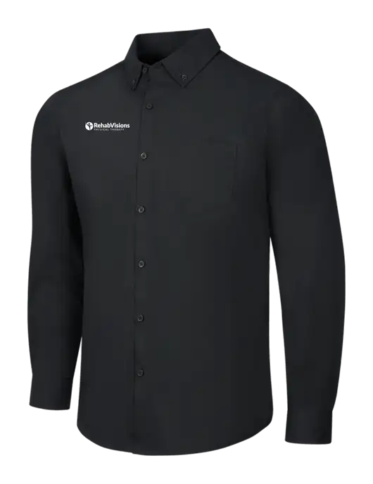 Black Long Sleeve Carefree Poplin Shirt w/RV Physical Therapy Logo