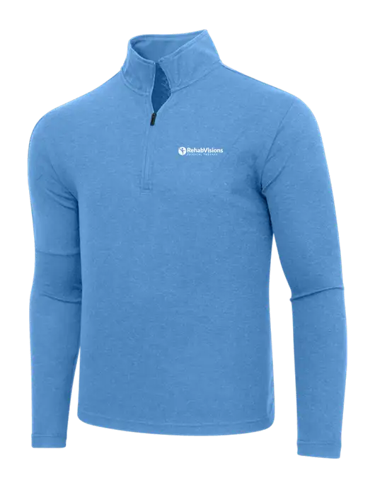 Adidas Light Blue Heather 3 Stripes Quarter Zip Sweater w/RV Physical Therapy Logo
