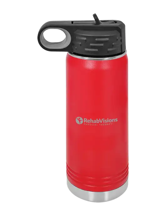 Polar Camel 20 oz Powder Coated Red Vacuum Insulated Water Bottle w/RV Physical Therapy Logo