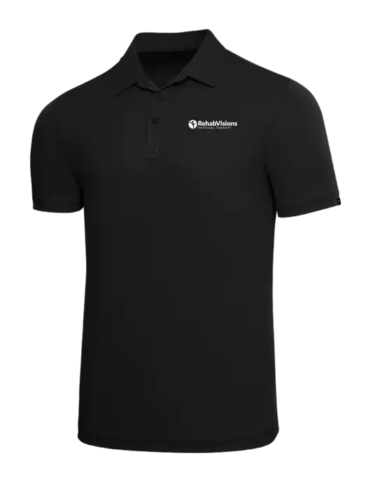 TravisMathew Black Solid Oceanside Polo w/RV Physical Therapy Logo