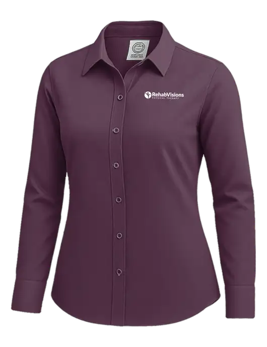 Brooks Brothers Womens Eggplant Wrinkle-Free Stretch Nailhead Shirt w/RV Physical Therapy Logo