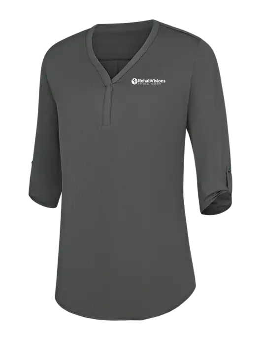 Womens Dark Grey City Stretch 3/4-Sleeve Tunic w/RV Physical Therapy Logo
