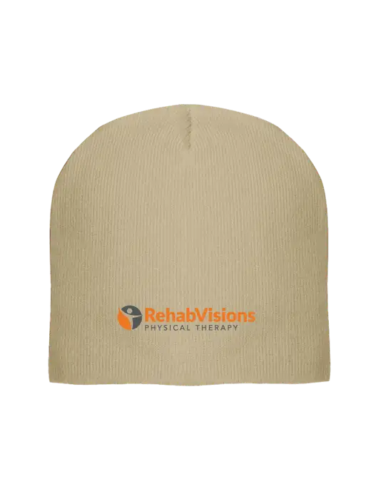 Solid Tan Element Knit Beanie w/RV Physical Therapy Logo