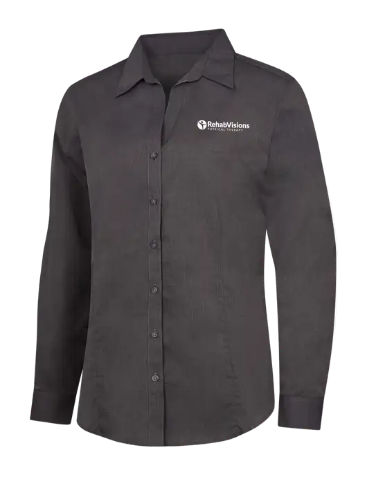 Womens Soft Black Crosshatch Easy Care Shirt w/RV Physical Therapy Logo
