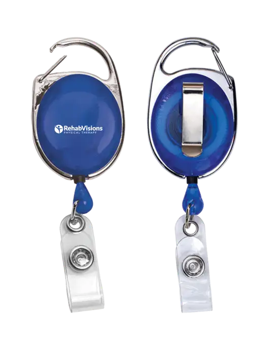 Royal Carabiner Style Badge Reel and Badge Holder w/RV Physical Therapy Logo