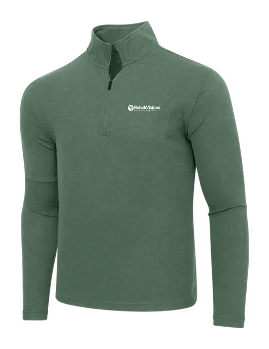 Adidas Dark Green Heather 3 Stripes Quarter Zip Sweater w/RV Physical Therapy Logo
