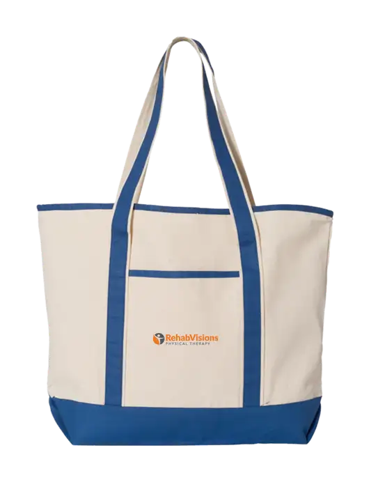 Natural/Royal Large Canvas Deluxe Tote w/RV Physical Therapy Logo