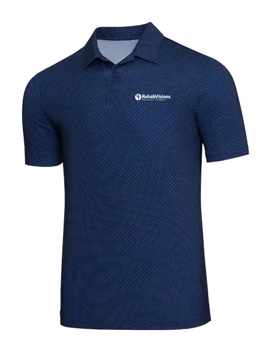 Adidas Navy Blue Diamond Dot Print Polo w/RV Physical Therapy Logo