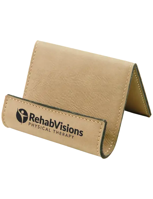 Tan Leatherette Card & Phone Holder w/RV Physical Therapy Logo