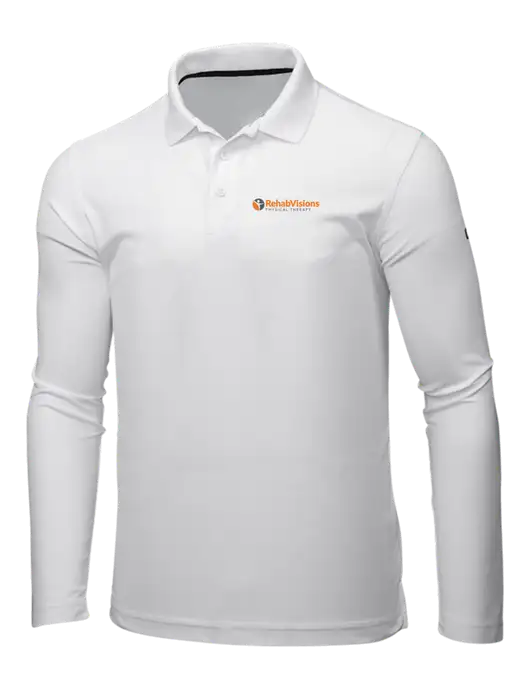 OGIO Bright White Caliber 2.0 Long Sleeve Polo w/RV Physical Therapy Logo