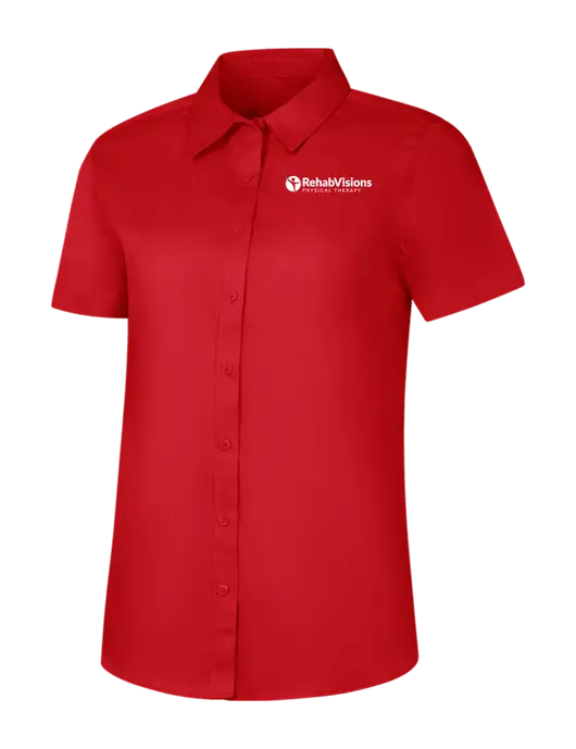 Womens Red Short Sleeve Superpro React Twill Shirt w/RV Physical Therapy Logo