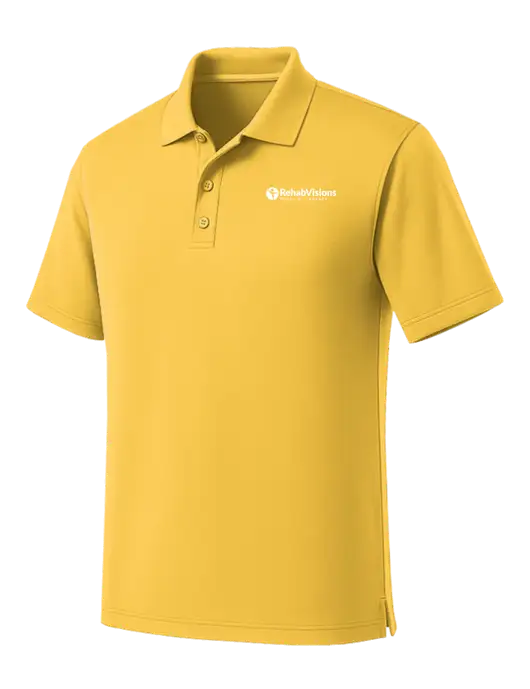 Yellow Dry Zone UV Micro Mesh Polo w/RV Physical Therapy Logo