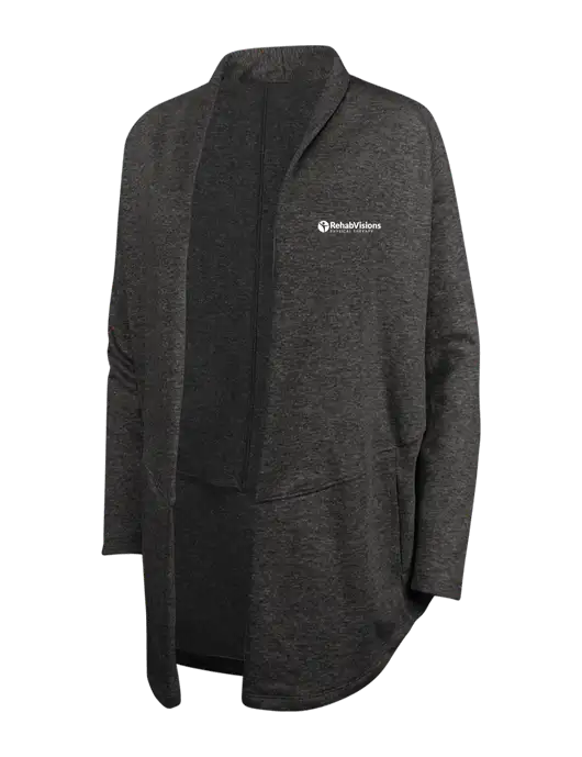 Charcoal Heather/ Medium Heather Grey Womens Interlock Cardigan w/RV Physical Therapy Logo