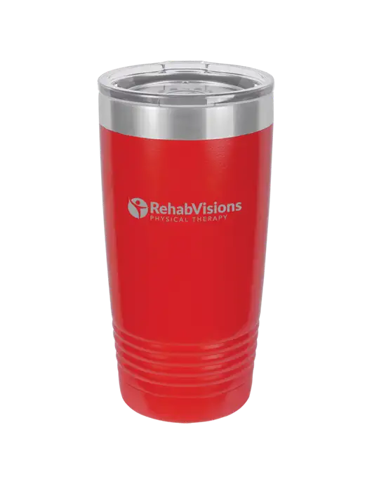 Polar Camel 20 oz Powder Coated Red Vacuum Insulated Tumbler w/RV Physical Therapy Logo