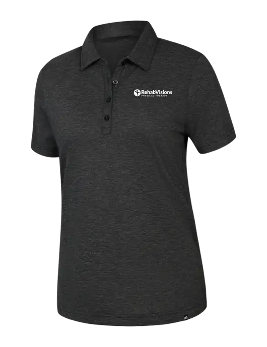TravisMathew Womens Black Heather Sunnyvale Polo w/RV Physical Therapy Logo