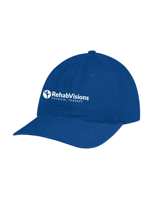 Garment Washed Unstructured Twill Royal Cap w/RV Physical Therapy Logo