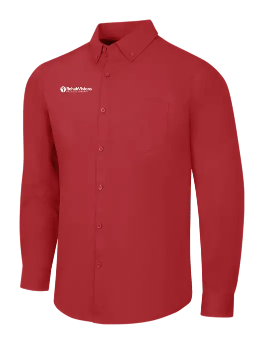 Red Long Sleeve Carefree Poplin Shirt w/RV Physical Therapy Logo