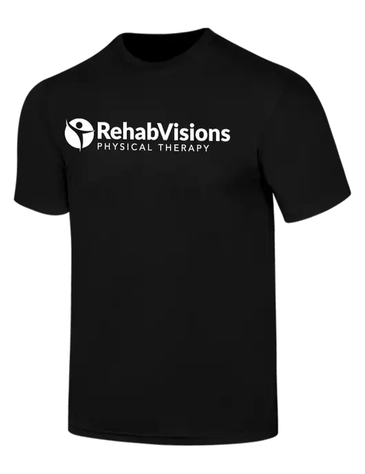 Simply Soft Black 4.5oz  Poly/Combed Ring Spun Cotton T-Shirt w/RV Physical Therapy Logo
