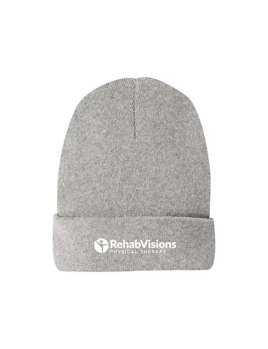 Recycled Light Heather Grey Beanie w/RV Physical Therapy Logo