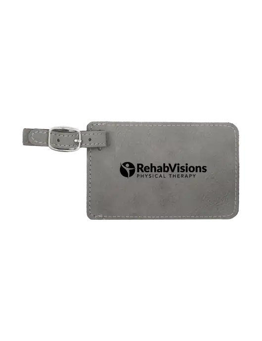 Grey Leatherette Luggage Tag w/RV Physical Therapy Logo