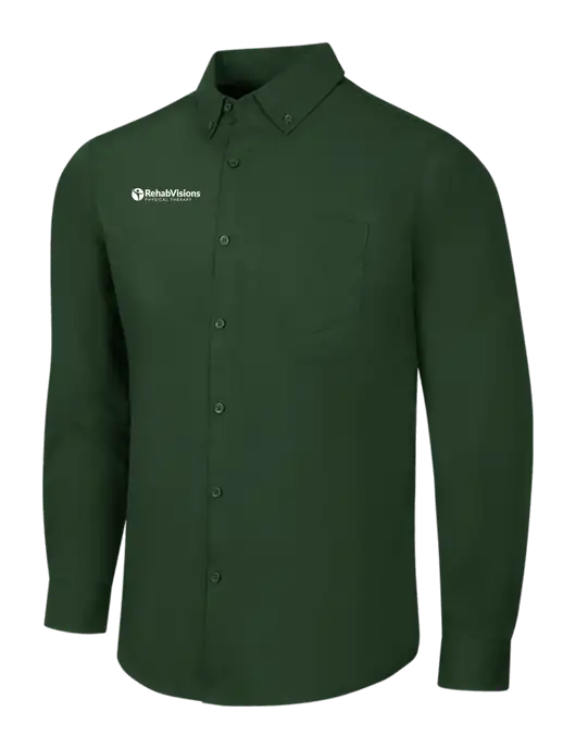 Forest Green Long Sleeve Carefree Poplin Shirt w/RV Physical Therapy Logo