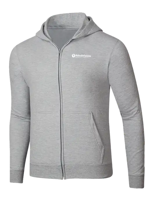Light Grey Heather 8.5 oz Ring Spun Zip Hooded Sweatshirt w/RV Physical Therapy Logo