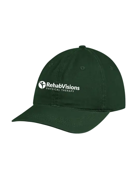 Garment Washed Unstructured Twill Dark Green Cap w/RV Physical Therapy Logo